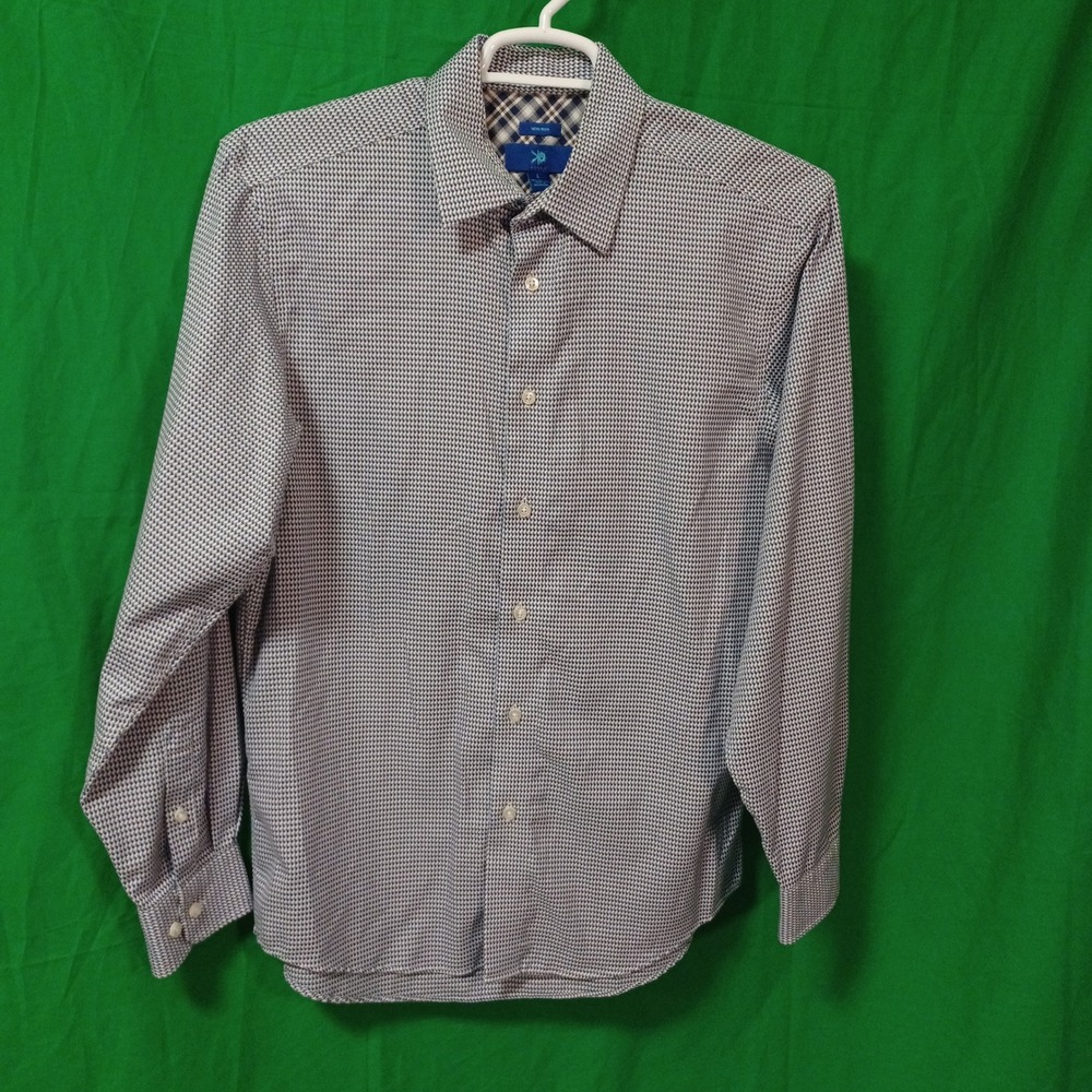 Egara Mens Dress Shirt Blue White Micro‎ Pattern Non-Iron 100% Cotton Large L